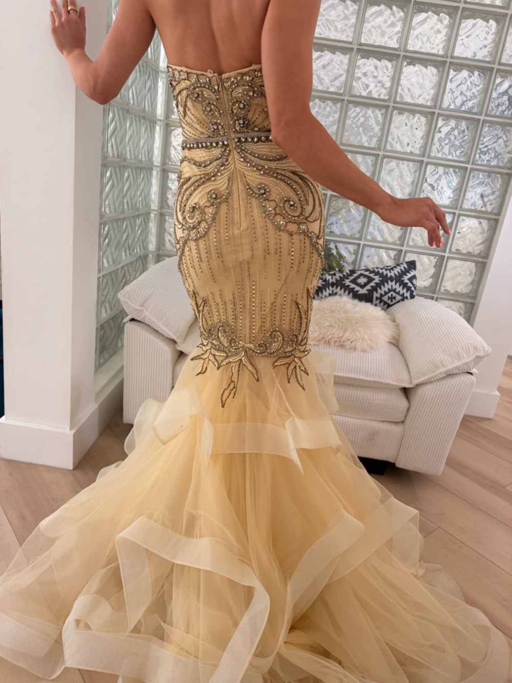 Jovani Gold Beaded Strapless Mermaid Prom Dress - Picture 3 of 5